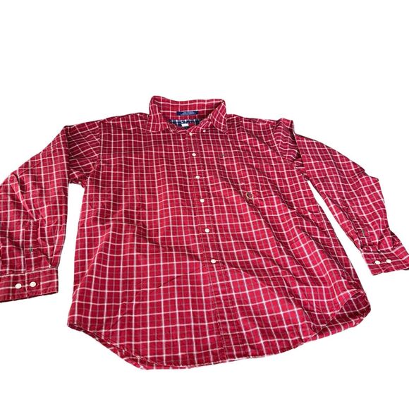 Tommy Hilfiger 90s Plaid Shirt Mens Large Red Long Sleeve Button Up Vintage - Picture 4 of 16